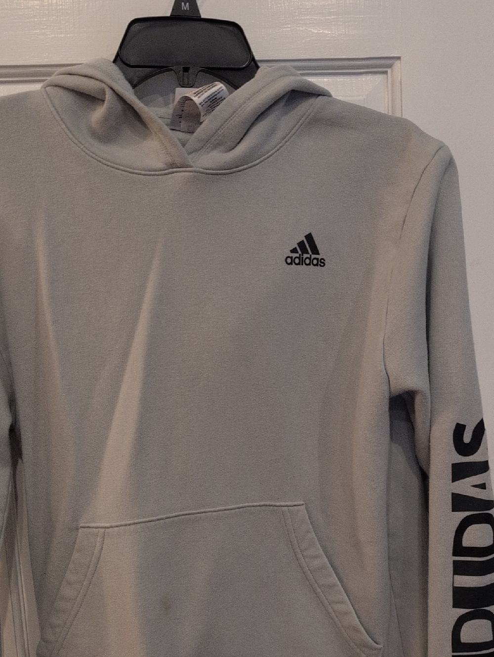 adidas Light Gray Crewneck Hoodie with Logo and Sleeve Print